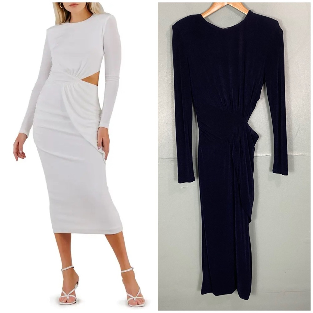 MISHA‎ Vina Cut Out Midi Dress Ruched Draped Blue Size 6
